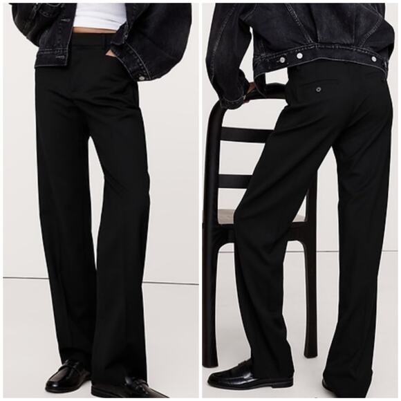 NWT Banana Republic SHORT Siena Straight Italian Wool Pant black 6 - Picture 1 of 11